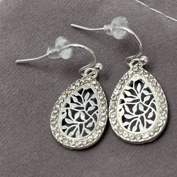 Silver Filigree Teardrop Earrings with Swarovski Crystals NWT - Picture 2 of 7